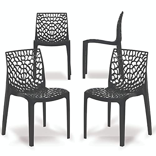 Image of Binani Web Designer Plastic Chair for Home, Office and Restaurant and Cafe|Armless Chair for Dining Room| Heavy Duty Outdoor Plastic Chair | Designer Balcony Chair (Black, Set of 4)