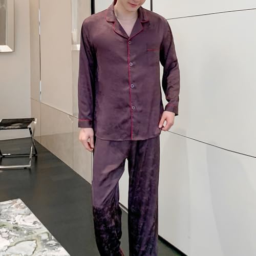 Couples Silk Satin Pajama Sets Long Sleeve V-Neck Button-Down Top and Pants Loungewear with Pockets for Couples4