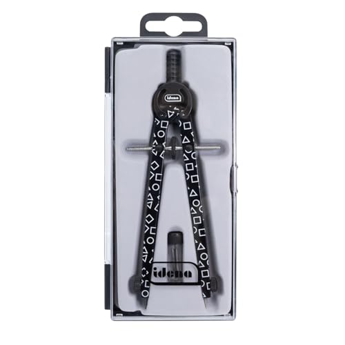 Idena 20166 - Zirkel Style Geometric mit Mitteltriebrad, Schnellverstellzirkel im Etui, inkl. zwei Ersatzminen in Dose