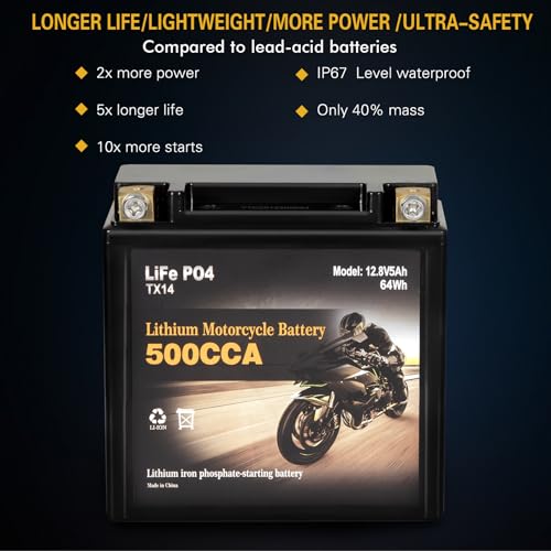 Image of Autocessking YTX14-BS Lithium Motorcycle Battery, Group 14