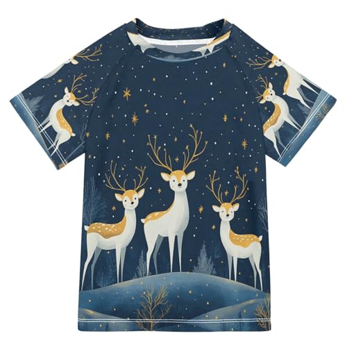 Swing Shirts Deer Moose Star Forest Rashguard Short Sleeve Boy Swimsuit Sunscreen T-Shirts Sun Swimwear Sets UPF 50+