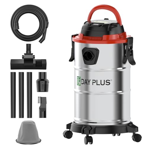 DayPlus Aspirador húmedo y seco 3 en 1 con función de soplado, 1200W, 19Kpa, Recipiente Grande de 18L, Tubo de aspiración de 1,5m, Cable de 5m, 4 Ruedas