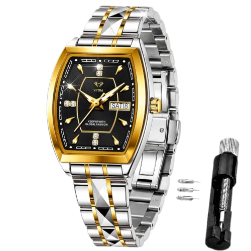 Image of Vetra Watches for Women Bracelet Set Ladies Watch Diamond Roman Numerals Square Dial Stainless Steel Band Day Date Luminous Waterproof Female Small Wrist Watches