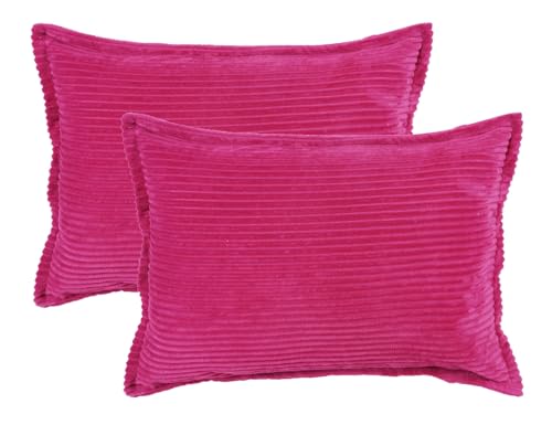 Image of RD TREND Presents Velvet 250 GSM Self Stripe Pillow Cover Set of 2 with Zipper, Size -18 inch x 28 inch Inches (45x71 Cm) (Magenta)