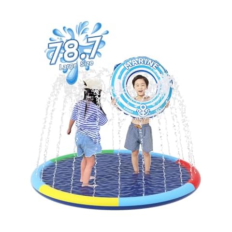 Kids Non Slip Splash Pad -79in Outdoor Sprinkler Play Mat, Dog and Kids Water Toys, Garden Lawn Pool Mat, Summer Outdoor Water Toy for Children, Dog Fun Cover