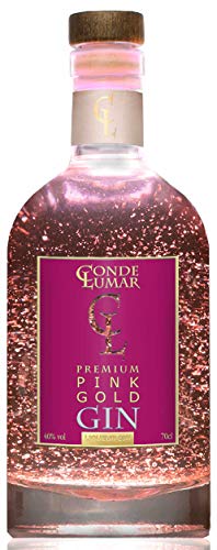 Cadeau Gin Rose - Premium Liqueur Feuille d'or 23K - Pour Homme & Femme - 15 Botaniques 5 Distillations Fruits des Bois de la Méditerranée - Bouteille & Certificat d'or - Sans Coffret 40% Cover