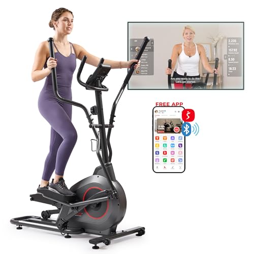 Sunny Health & Fitness 2-in-1 Smart Upright Elliptical Full-Body Exerciser w/Pulse Sensors, Home Cross-Training Cardio Workout Machine, Free SunnyFit App Bluetooth Link, Optional Long Stride Length
