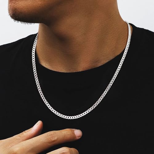 Cuban Link Chains for Men, 925 Sterling Silver Over 3.5mm/7mm Cuban Chain Diamond Cut Silver Necklace Chains Gifts for Men Father Boyfriends2