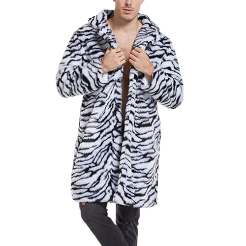 Owl's-Yard Men's Leopard Print Fluffy Faux Fur Coat Mens Winter Faux Fur Overcoat,Long Sleeve Long Thicken Jacket2