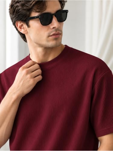Image of Leriya Fashion T Shirt for Man | Men Luxury Vertical Stripe Textured T-Shirt | Classic Crew Neck Short Sleeve Knit Tee | Cotton Tshirts for Men | Regular Fit Soft Tshirt with Modern Golf Athletic