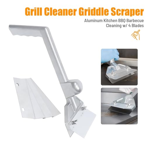 Rascador comercial para parrilla y plancha con 4 cuchillas de acero inoxidable, limpiador de horno de pizza resistente para cocina y cocina al aire libre