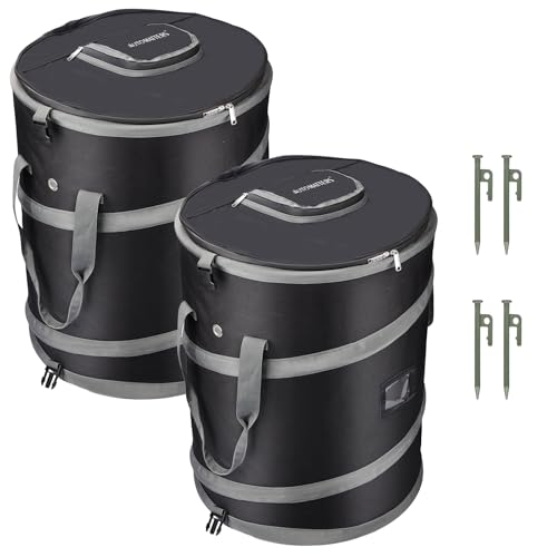 Image of Pop-Up Trash Bin with Removable Divider, 2 Pack, Heavy Duty Bottom, Collapsible Storage for Camping, Laundry, Storage and Garden, Waterproof and Tear Resistance Material with Air Vent