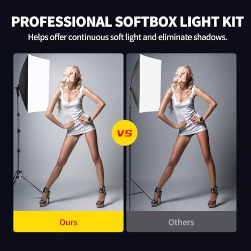 Image of Takerers Softbox Photography Lighting Kit, 3-Pack 16'' x 16'' Continuous Lighting Photo Equipment with 50W E27 Socket 5500K LED Bulb Photography Studio for Photography /Video Recording /Live Streaming