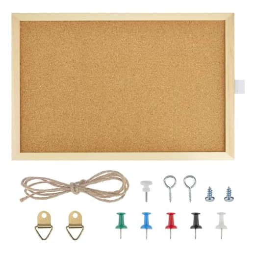 LIMITADA Tablero de Corcho 40x30cm Tablón de Anuncios de Corcho con Marco de Madera Tablero de Notas Pared Pizarra Corcho para Pared Pequeña con 20 Chinchetas/ 1 Cuerda y Tornillos para Hogar Oficina
