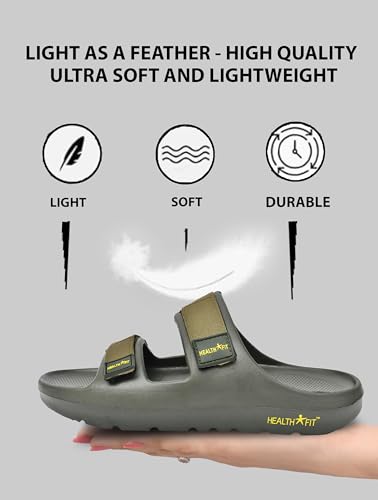 Image of HEALTH FIT Extra Soft Premium Classic Cushion Sliders /Slipper footbed with Double Adjustable Strap Comfortable Light Weight Anti-Skid Waterproof Stylish Flip Flops for Men's HF153