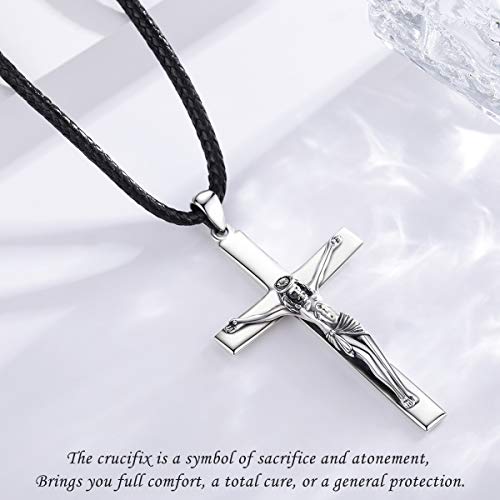 Image of Eusense Cross Necklace for Women Men Crucifix Pendant Sterling Silver 925 Cruz De Caravaca Cross Jesus Crucifix Jewelry