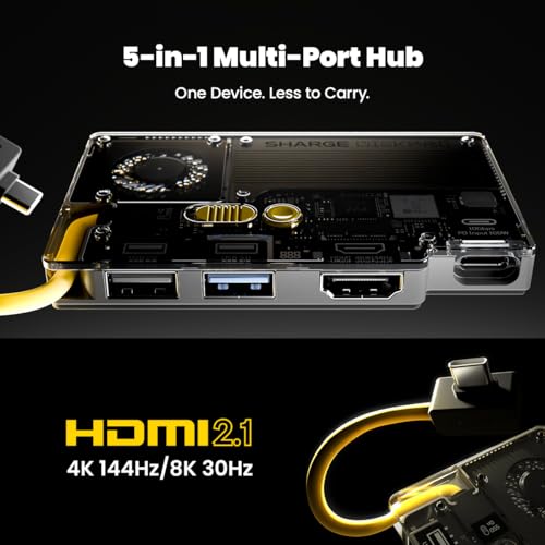 Image of sharge Disk Pro 4TB Portable SSD with Active-Cooling Fan, 4-Port Hub with HDMI 2.1, 10 Gbps Built-in Cable, Magnetic External Solid State Drive for MacBook, PC and More-Yellow