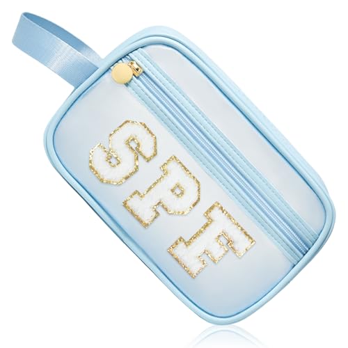 Image of COSHAYSOO Clear Sunscreen Bag Makeup Toiletries Pouch Beach Vacation Essentials Summer Travel Stuff Accessories Personalized Graduation Gifts for Her Women College Teen Girls Teacher Nurse Blue SPF