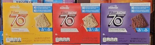 Fiber NOW 70 Calories Soft Millville Baked Bars Lemon, Chocolate Fudge, Cinnamon Coffee Cake 5.29oz 150g (Three Boxes)