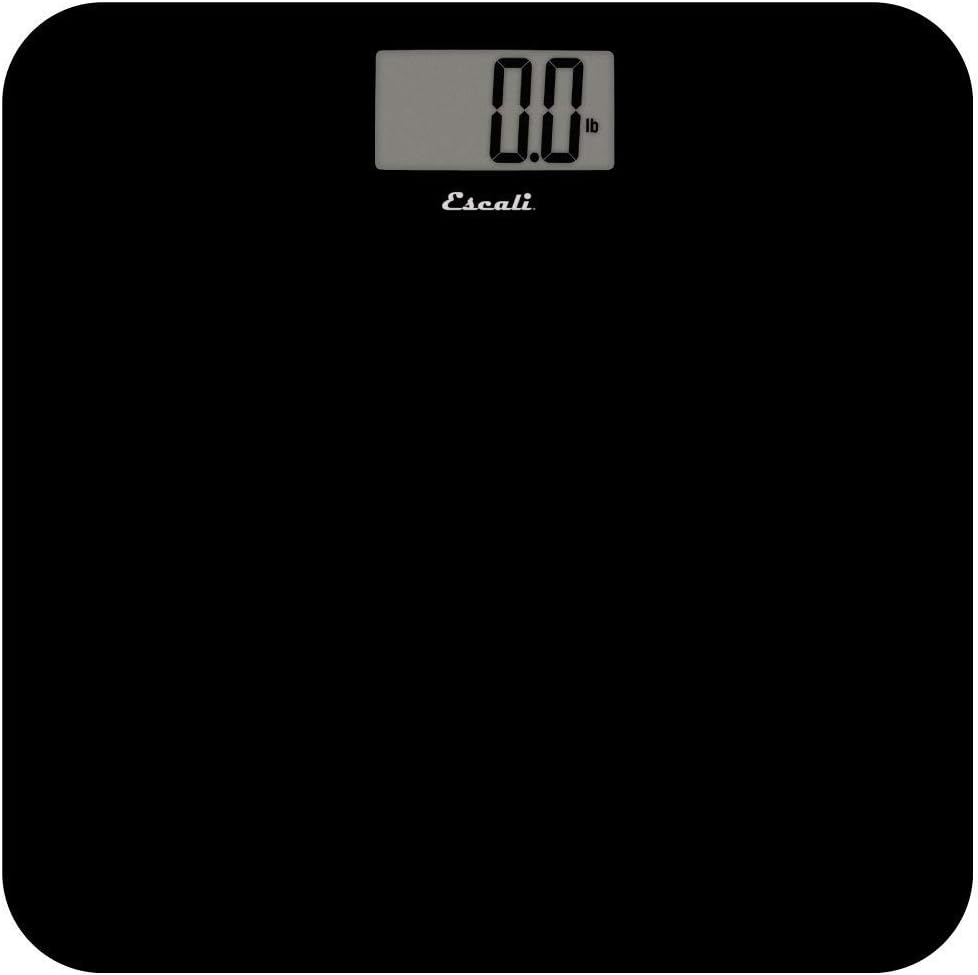 Escali Digital Glass Bath Scale for Body Weight, Bathroom Body Scale, High Capacity of 400 lb, Battery Included, Slim Black Black Slim