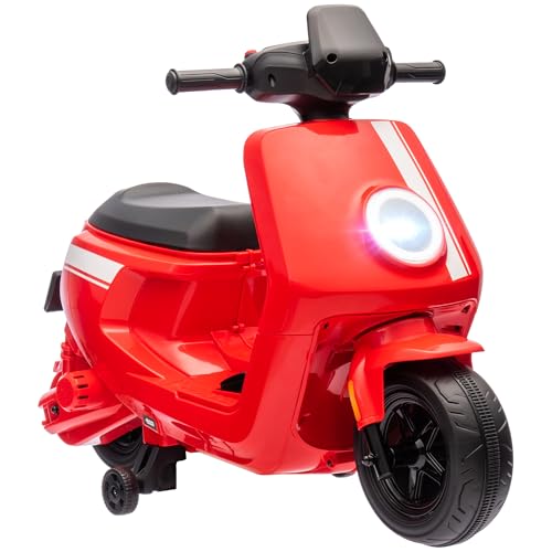 AIYAPLAY Kinder Elektro-Motorrad, 6V Kindermotorrad mit Scheinwerfer, Musik, Vor- und Rückwärtsgang, Trainingsräder, 1,5-3 km/h, Elektromotorrad für 1,5-3 Jahre Kinder, Rot