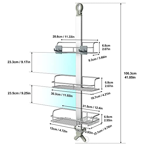 Thideewiz Hanging Shower Caddy Over Shower Head Aluminum Alloy Rustproof With Built-In Soap Holder, Bathroom Shower Shelf Organizer Storage Rack Shampoo Holder With Movable 2 Hooks, 3 Tier #TOP6