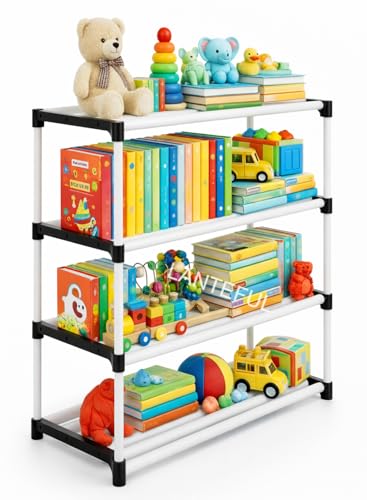 Image of Book Self - 4 Cases Portable Book Shelf, Kids Books Racks for Home Plastic, Bookshelf for Home, Book Shelves, 4-Tier Book Stand, Organizer, Rack for Study Room /Library, Storage Organizer Bookcases