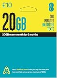 EE PAYG £10 Data Sim Includes £10 pre-paid credit, 20GB Data, 500 Minutes and Unlimited Texts (EE £10-20GB)
