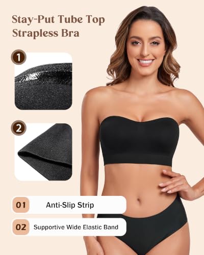 Image of HACI Strapless Bra No Underwire Padded Seamless Wireless Multi-Way Everyday Bandeau Tube Top for Women