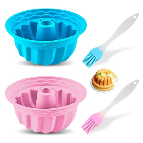 HMCEY 2 PCS Molde Bizcocho Horno 24 CM,Molde Savarin Silicona,Moldes Reposteria Tartas con 2 Cepillos,Moldes para Bombones de Chocolate,Forma para Tartas de Mousse Reutilizable para Dulces, Gelatina