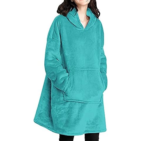 TRISTIN Hoodie Blanket Sweatshirt with Pocket Women Oversized Sherpa Unisex Ultra Soft Sherpa Fleece Lineing Warm Cosy Comfy Wearable Sweatshirt for Men Blue Cover