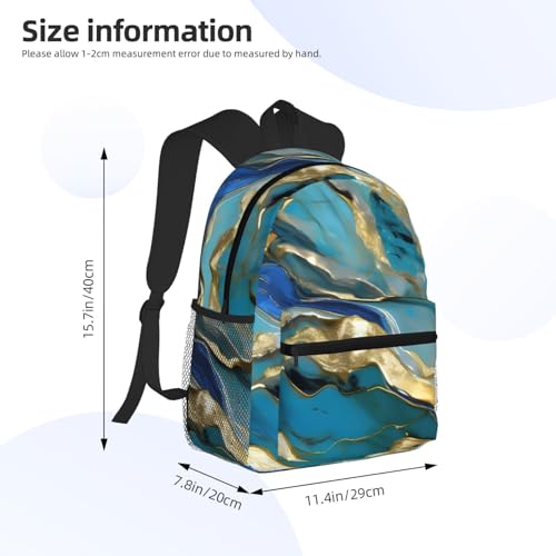 BREAUX Azurite Teal And Foil Gold Oil Marble Pattern Print Lightweight And Comfortable Duffel Bag, Casual Daypack, Multipurpose Backpack4