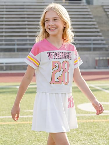 Image of PureChapter Tween Girls 2 Piece Outfits Short Sleeve Tops and Pleated Skirt Set, Cute Pleated Skirt for Girls Size 7-14