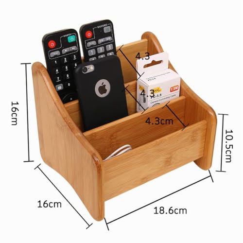 Boîte de rangement de bureau en bambou à 3 compartiments pour télécommande