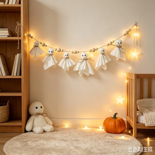 7 Ft White Fabric Cute Ghost Style Halloween Mantel Decor for Indoor Wall - image 6