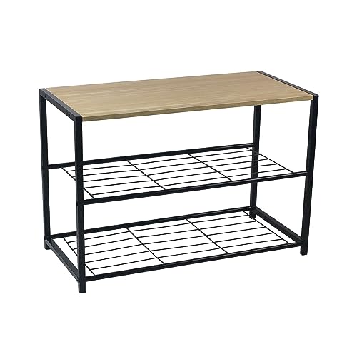 O91 Banco Zapatero Estilo Industrial 2 Baldas Erme Negro/Marrón 63x30x43cm