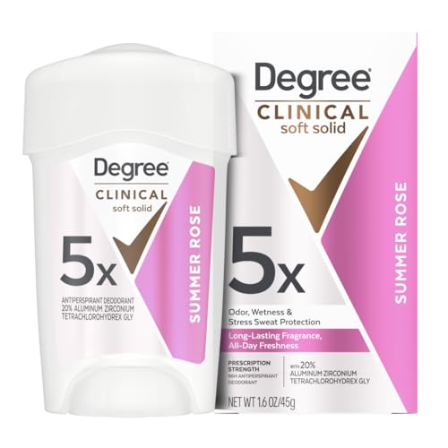 Degree Clinical Strength Antiperspirant Deodorant 96-Hour Sweat and Odor Protection Summer Rose Soft Solid 5x Types of Sweat 1.6 oz