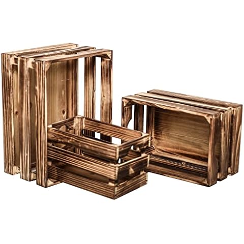 Set of 3 Vintage Rustic Wood Decorative Nesting Storage Crates with Handles, Farmhouse Wooden Storage Container Boxes (Rustic Brown) Cover