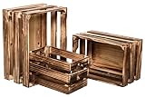 EMAX HOME Set of 3 Vintage Rustic Brown Wood Decorative Nesting Storage Crates with Handles, Farmhou