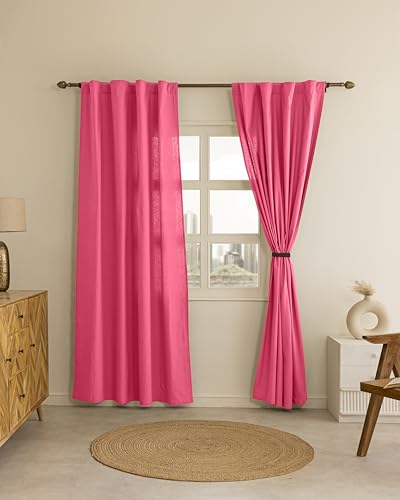 Image of THE LINEN COMPANY Cotton Curtains 5 Feet for Window, Solid Duck Canvas Window Curtains for Bedroom & Kitchen, 5ft Set of 2, Pink