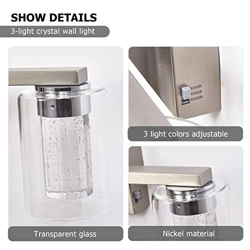 SADENICEL Brushed Nickel Vanity Lights, 3-Light Bathroom Light Fixtures, Crystal LED Bathroom Lights Dimmable White/Neutral/Warm Light with Clear Glass Shade for Bathroom Bedroom Hallway Lighting SADENICEL Brushed Nickel Vanity Lights, 3-Light Bathroom Light Fixtures, Crystal LED Bathroom Lights Dimmable White/Neutral/Warm Light with Clear Glass Shade for Bathroom Bedroom Hallway Lighting