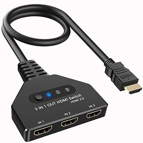HDMI Switch 4K@60HZ,3 Port 4K HDMI Switcher ,hdmi hub Switch 3 in 1 Out,HDMI Video Switch Adapter,Supports 4K,3D,HDMI2.0,HDCP2.2,for Fire Stick 4K,roku Stick,HDTV,PS4/5,Game Consoles, PC 