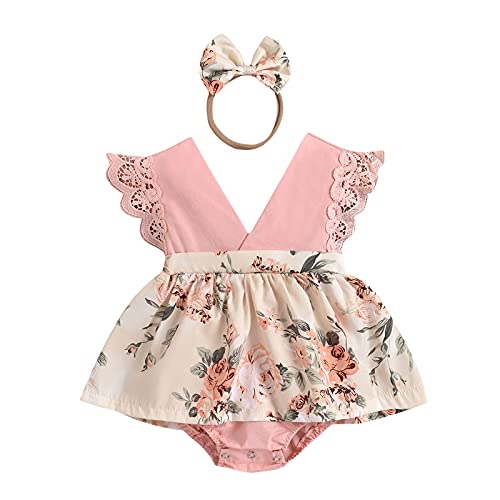 Dinnesis Conjunto de traje de girasol para bebé 3 bebé, sin mangas, con cinta para la cabeza, trajes y set de 5 juegos, Rosa., 18- 24 Meses