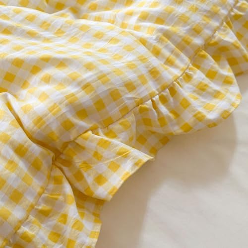 Image of NSNLGSGC Yellow Ruffle Gingham Comforter Set Queen, Pre-Washed Ruffled Plaid Checked Comforter Bedding, 3 Pieces Vintage Farmhouse Grid Bedding Set(Yellow Gingham, Queen)