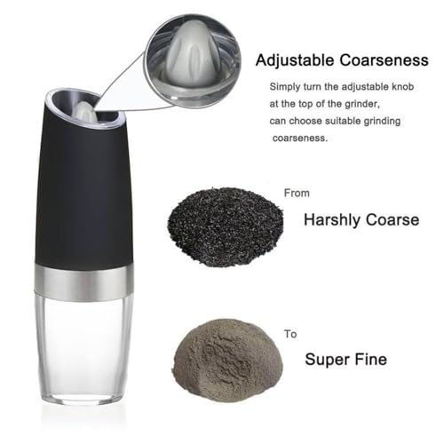Electric Pepper Grinder, Electric Salt and Pepper Grinder Set, Automatic Salt and Pepper Mills with Blue Light, Adjustable Coarseness, Black