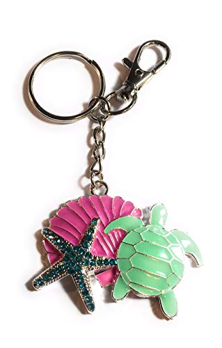 Preisvergleich Produktbild FizzyButton Gifts Emaille Strass Silberton Schildkröte, Shell und Charme Schlüsselring Seestern Handtasche