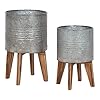 Kate and laurel gavri farmhouse galvanized metal and wood tabletop planter set 2 piece decorative metal planter centerpiece for table  urban country home decor