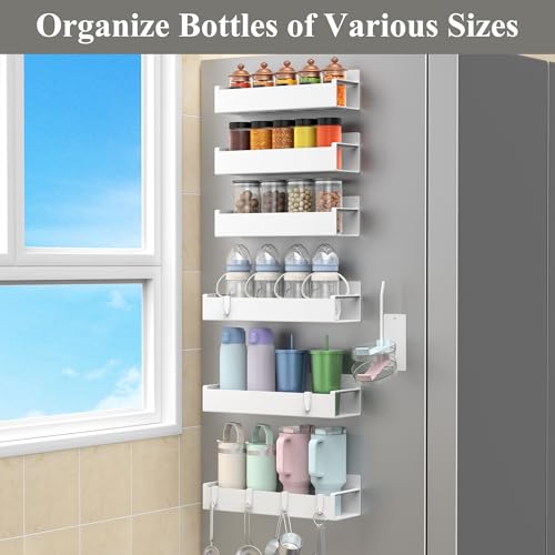 Image of HuggieGems Magnetic Water Bottle Holder for Refrigerator, Cup Holder Organizer for Stanley and Tumbler for Kitchen, 6 Pack, White