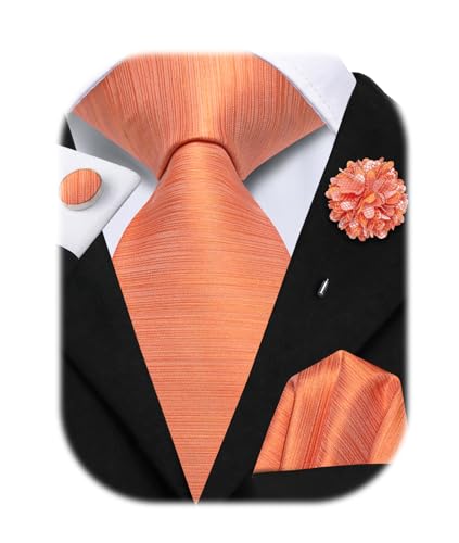 Image of Hi-Tie Men Silk Ties Set with Flower Lapel Pin Necktie Pocket Square Cufflinks for Tuxedo Wedding Business