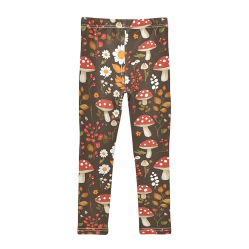 Wusikd Mushrooms Brown Girls' Leggings Toddler Doodles Flowers Daisies Kids Yoga Pants Dance Active Tights 4T2